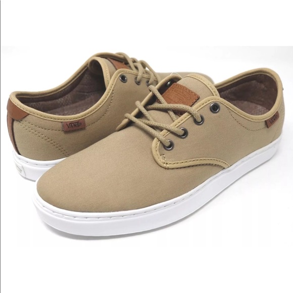 khaki and white vans